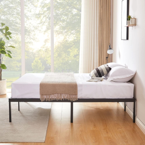 Cadre de lit plateforme en métal de 14 po/base de matelas facile à assembler/lattes en acier robuste/pas de sommier requis - lit double