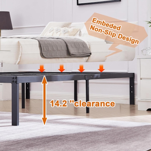 Cadre de lit plateforme en métal de 14 po/base de matelas facile à assembler/lattes en acier robuste/pas de sommier requis - lit double