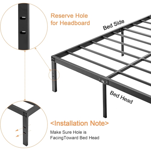16 Inch Metal Platform Bed Frame/ Easy Assembly Mattress Foundation /Heavy Duty Steel Slat/ /No Box Spring Needed- Full Size