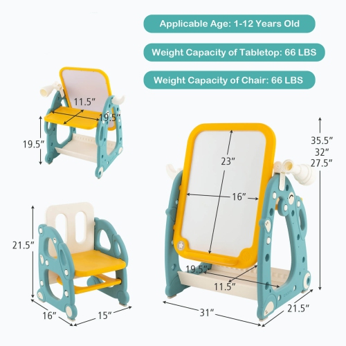 Gymax Kids Art Easel with Chair Kids Activity Table & Chair Set w/ Storage Basket