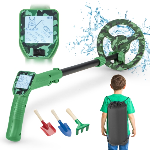 GYMAX  24.5"-33.5" Metal Detector for Kids With Lcd Display Ip68 Waterproof