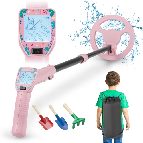 GYMAX  24.5"-33.5" Metal Detector for Kids With Lcd Display Ip68 Waterproof