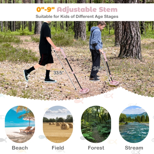 Gymax 24.5''-33.5'' Metal Detector for Kids with LCD Display IP68 Waterproof