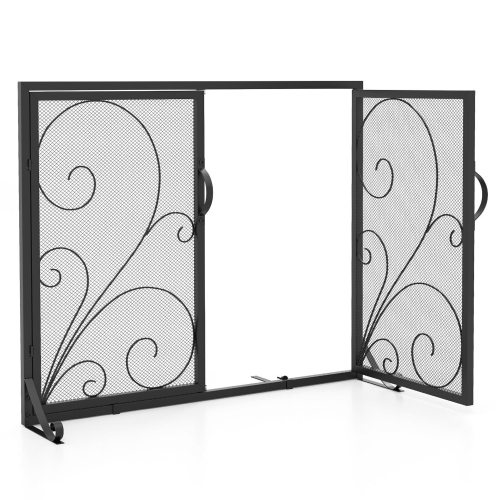 Gymax 38 x 31 Inch Double Door Fireplace Screen w/ Magnetic Panels Stable Support Rear