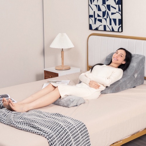 Gymax 3PCS Orthopedic Bed Wedge Pillow Set Adjustable Support for Back Neck Grey