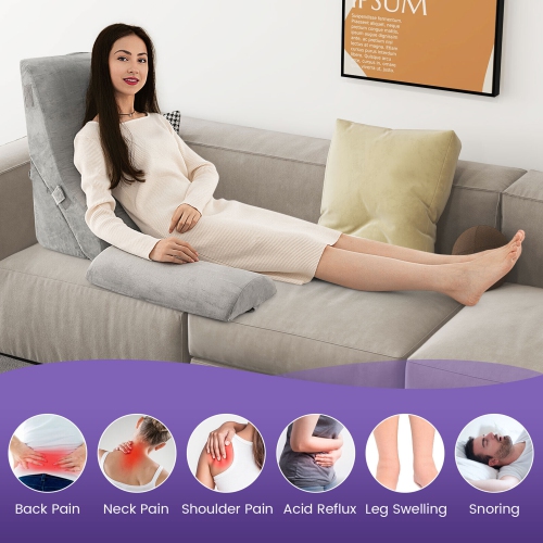 Gymax 3PCS Orthopedic Bed Wedge Pillow Set Adjustable Support for Back Neck Grey