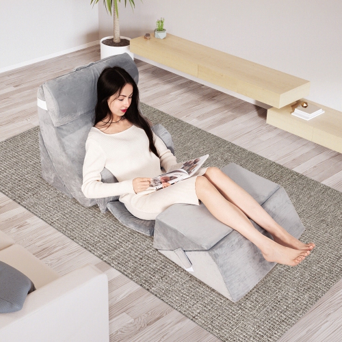 Gymax 7PCS Bed Wedge Pillow Set Adjustable Back Neck Leg Support Memory Foam Grey