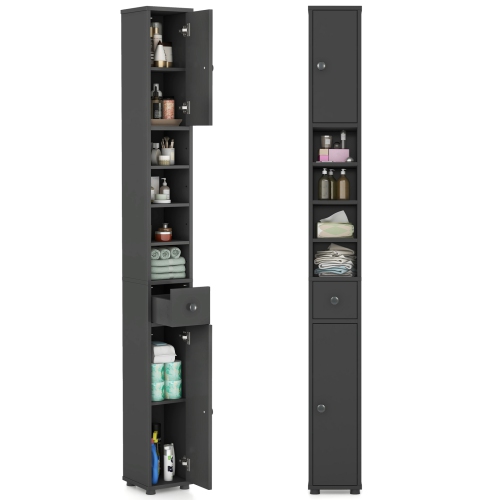 Gymax Tall Slim Bathroom Storage Cabinet Linen Tower w/Drawer Adjustable Shelves