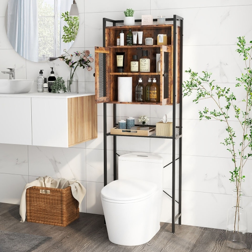 Gymax Over-The-Toilet Storage Cabinet w/ Heavy-Duty Metal Frame 2-door Freestanding