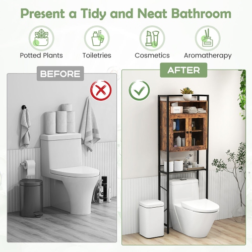 Gymax Over-The-Toilet Storage Cabinet w/ Heavy-Duty Metal Frame 2-door Freestanding