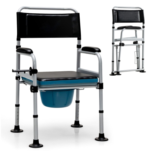 GYMAX  4-In-1 Bedside Commode Folding Toilet Chair W/ Detachable Bucket for Seniors