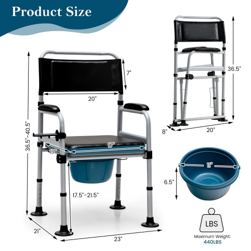 Gymax 4-in-1 Bedside Commode Folding Toilet Chair w/ Detachable Bucket for Seniors
