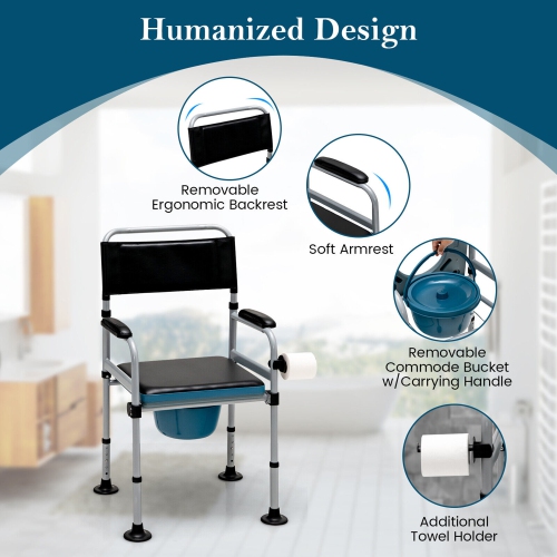 Gymax 4-in-1 Bedside Commode Folding Toilet Chair w/ Detachable Bucket for Seniors