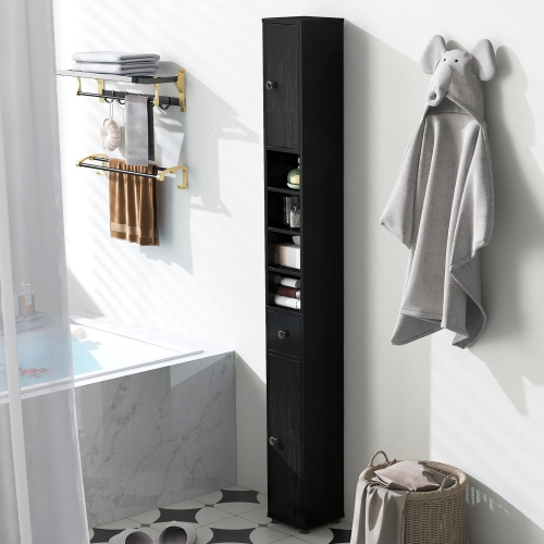 Gymax Tall Slim Bathroom Storage Cabinet Linen Tower w/Drawer Adjustable Shelves