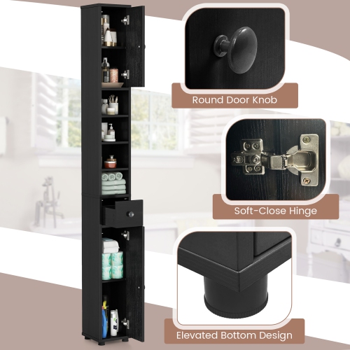 Gymax Tall Slim Bathroom Storage Cabinet Linen Tower w/Drawer Adjustable Shelves