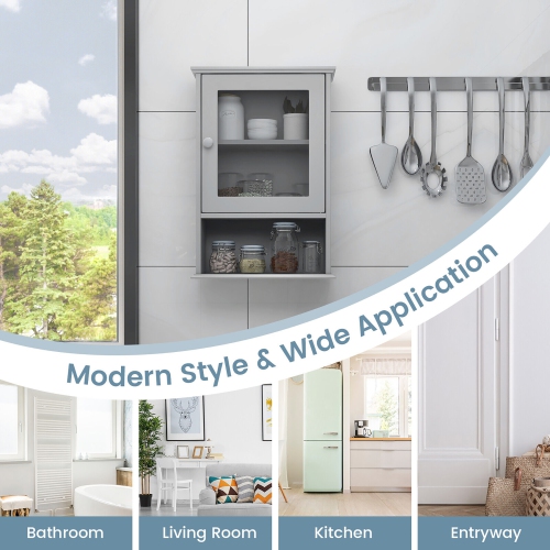 Gymax Wall Mounted Bathroom Cabinet Storage Organize Hanging Medicine Adjustable Shelf