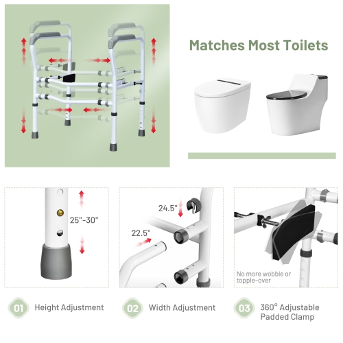 Gymax Adjustable Toilet Safety Frame & Rail Stand Alone Bathroom Toilet Handrail