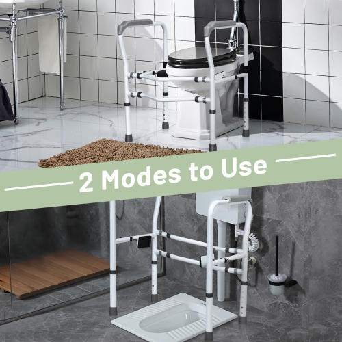 Gymax Adjustable Toilet Safety Frame & Rail Stand Alone Bathroom Toilet Handrail