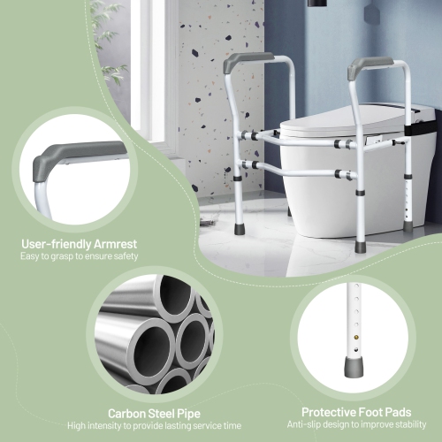 Gymax Adjustable Toilet Safety Frame & Rail Stand Alone Bathroom Toilet Handrail