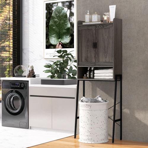 Gymax Over The Toilet Storage Cabinet Bathroom Space Saver with Double Doors Grey