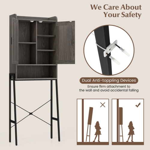 Gymax Over The Toilet Storage Cabinet Bathroom Space Saver with Double Doors Grey