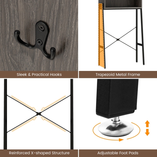 Gymax Over The Toilet Storage Cabinet Bathroom Space Saver with Double Doors Grey