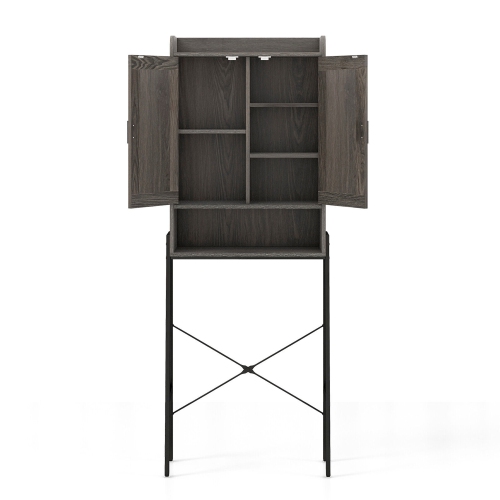 Gymax Over The Toilet Storage Cabinet Bathroom Space Saver with Double Doors Grey