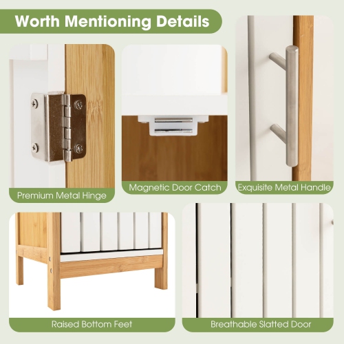 Gymax Tall Bathroom Floor Cabinet Bamboo Bathroom Storage w/Adjustable Shelf &Cupboard