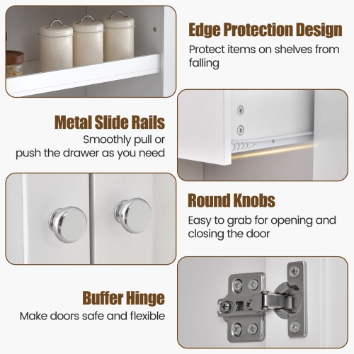 Gymax Kitchen Island w/Storage Rubber Wood Countertop 2-Door Cabinet Drawer Sideboard