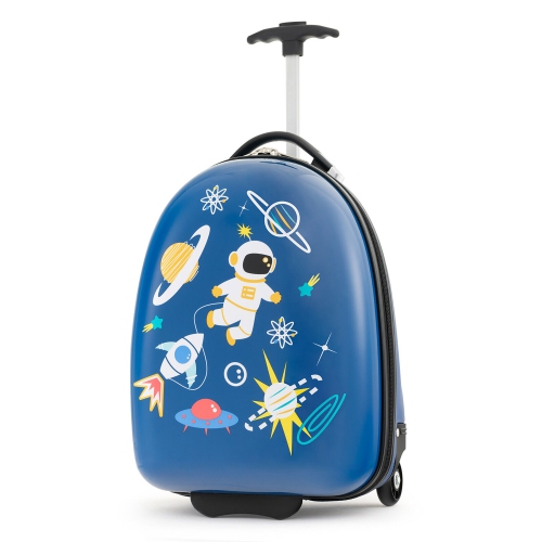 Gymax 16'' Kids Carry-On Luggage with Wheels w/ 2-Level Aluminum Handle Suitcase Blue