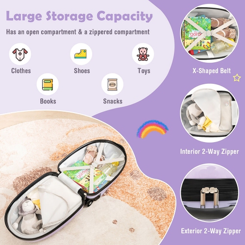 Gymax 16'' Kids Carry-On Luggage with Wheels w/ 2-Level Aluminum Handle Suitcase Purple