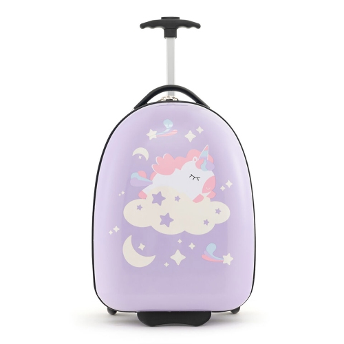 Gymax 16'' Kids Carry-On Luggage with Wheels w/ 2-Level Aluminum Handle Suitcase Purple