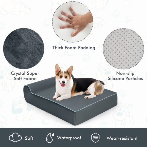 Gymax Memory Foam Orthopedic Dog Bed for Large Dogs w/ Headrest & Washable Cover Grey