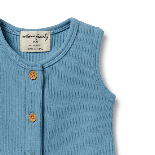 Wilson+Frenchy Organic Rib Growsuit - Sky Blue
