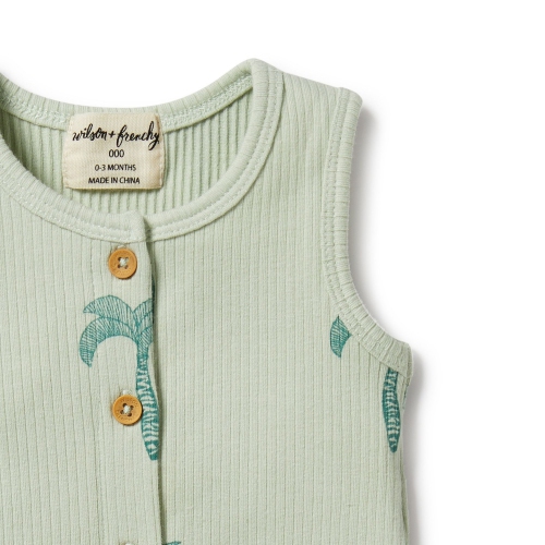 Wilson+Frenchy Organic Rib Growsuit - Palm Tree