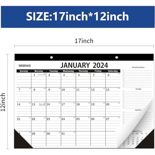 2024-2025 Grand calendrier de bureau – 18 mois, du 2024 janvier au 2025 juin – 17 x 12 po – avec liste de choses à faire, papier épais et protecteurs