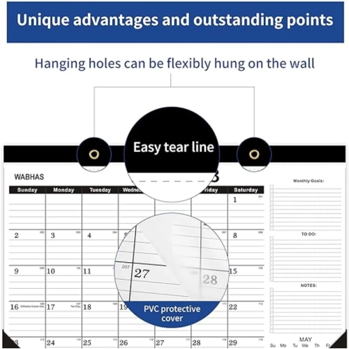 2024-2025 Grand calendrier de bureau – 18 mois, du 2024 janvier au 2025 juin – 17 x 12 po – avec liste de choses à faire, papier épais et protecteurs