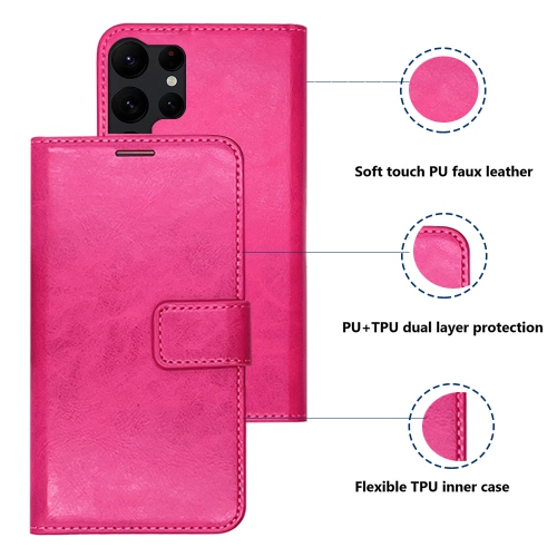 XCRS Folio Magnetic Wallet Cover, PU Leather Pouch with Card Slot and Stand Case for Samsung Galaxy S24 Ultra 2024