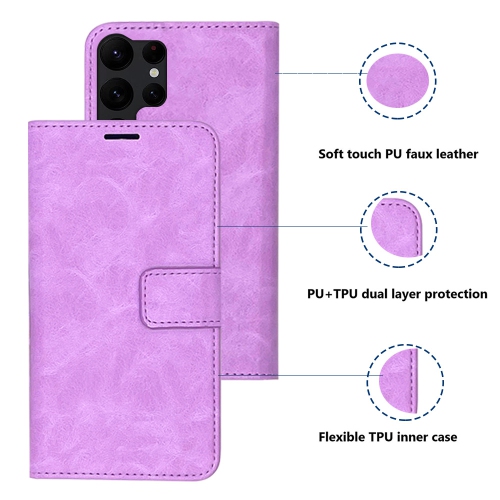 XCRS Folio Magnetic Wallet Cover, PU Leather Pouch with Card Slot and Stand Case for Samsung Galaxy S24 Ultra 2024