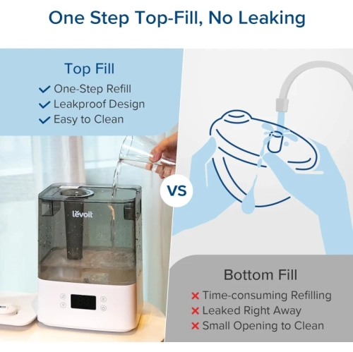 Smart 6L Top Fill Humidifier for Bedroom and Plants | Cool Mist, Essential Oil Tray, Alexa Compatible | Large Room Air Humidifier with Auto Mode and