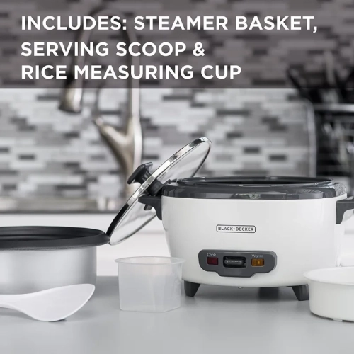 Effortless Cooking with BLACK+DECKER 2-in-1 Rice Cooker & Food Steamer - 6-Cup Capacity, Automatic Keep Warm, Nonstick Bowl, Steaming Basket"