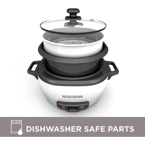 Effortless Cooking with BLACK+DECKER 2-in-1 Rice Cooker & Food Steamer - 6-Cup Capacity, Automatic Keep Warm, Nonstick Bowl, Steaming Basket"