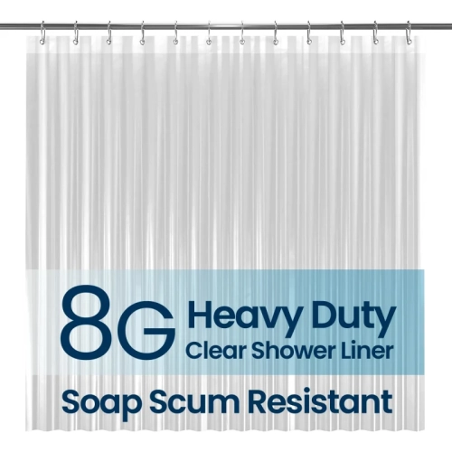 Doublure de rideau de douche étanche et robuste - LiBa PEVA 8G, transparent, 72 larg. X 72 haut. - mise à niveau de la salle de bain durable et