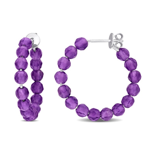 GEM AND HARMONY  4.00 Carat (Ctw) Amethyst Beaded Hoop Earrings In Sterling In Silver