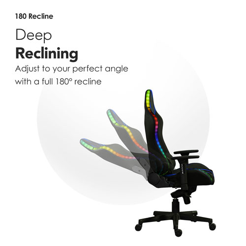 Naz Excalibur Ergonomic High-Back Faux Leather Gaming Chair with RGB LED Lights - Black