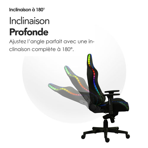 Naz Excalibur Ergonomic High-Back Faux Leather Gaming Chair with RGB LED Lights - Black