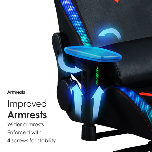 Naz Excalibur Ergonomic High-Back Faux Leather Gaming Chair with RGB LED Lights - Black