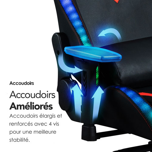 Naz Excalibur Ergonomic High-Back Faux Leather Gaming Chair with RGB LED Lights - Black