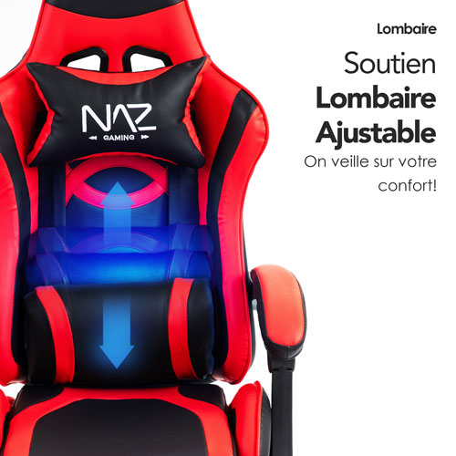 Fauteuil de jeu ergonomique à dossier haut en similicuir Tachi de Naz - Rouge