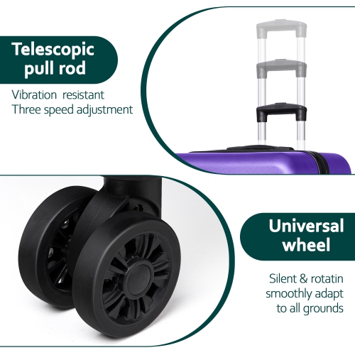 Coolhut 3 Piece Luggage Sets Pink Hardside Suitcase with TSA Lock, 4 Universal Wheels Carry On 20 24 28 in